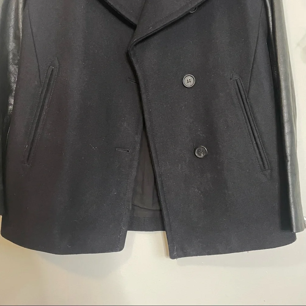 All Saints Ishba Leather and Wool Peacoat Black Size 4 - Picture 4 of 9